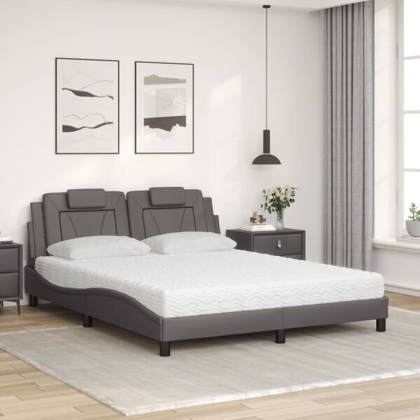 vidaXL Cama Viana com colch&atilde;o 160x200 cm couro artificial cinzento