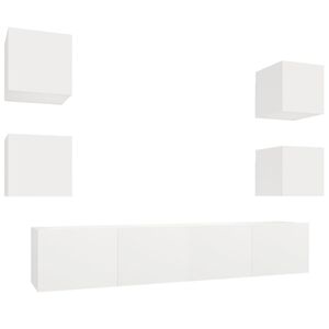 vidaXL Conjunto m&oacute;veis de TV 6 pcs madeira processada branco
