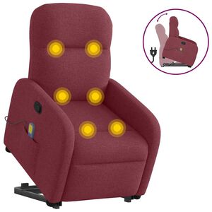 vidaXL Poltrona de massagens reclin. elevat&oacute;ria tecido vermelho tinto