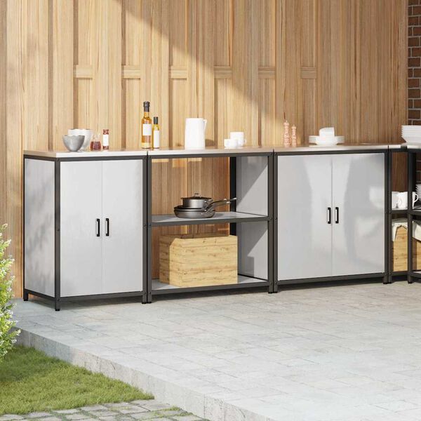 vidaXL Conjunto de Armazenamento de Cozinha com porta 3 pcs Prateado