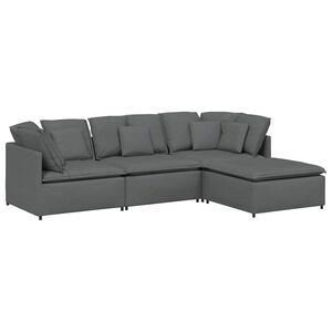 vidaXL Sof&aacute; modular com pufes e almofadas tecido cinzento-escuro