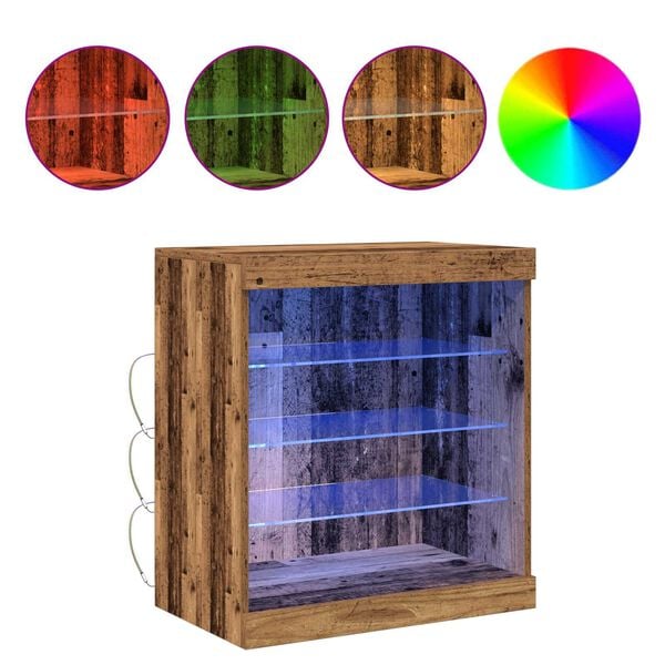 vidaXL Aparador LED Madeira antiga 60,5 x 37 x 67 cm