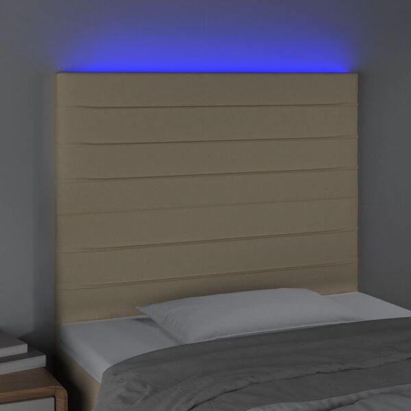vidaXL Cabeceira cama c/ LED tecido 100x5x118/128 cm cr&egrave;me