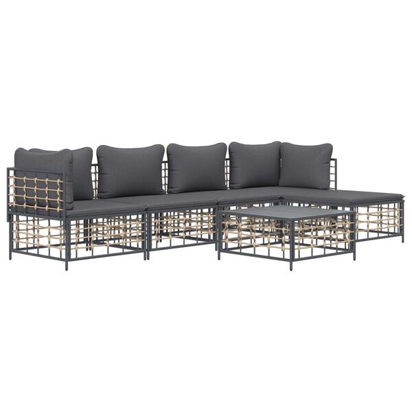 vidaXL 6 pcs conjunto lounge de jardim c/ almofadões vime PE antracite