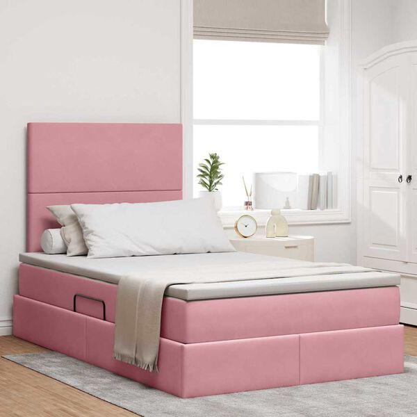 vidaXL Cama com arruma&ccedil;&atilde;o e colch&atilde;o Rosa 120 x 200 cm Veludo