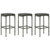 vidaXL Bancos de bar com almofad&otilde;es 3 pcs vime PE cinzento