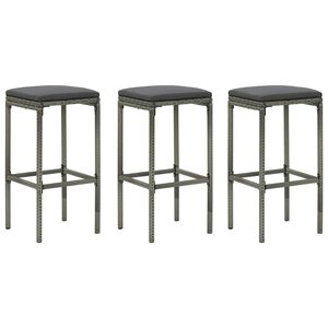 vidaXL Bancos de bar com almofad&otilde;es 3 pcs vime PE cinzento