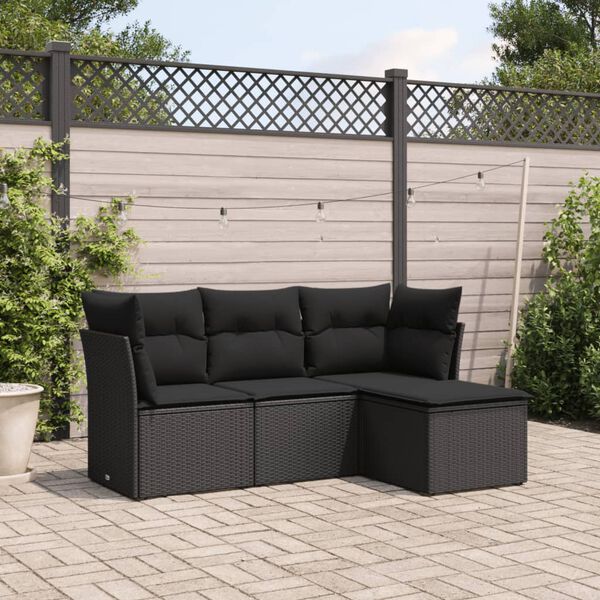 vidaXL 4 pcs conjunto de sof&aacute;s para jardim c/ almofad&otilde;es vime PE preto
