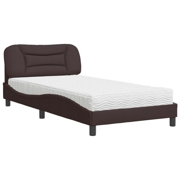 vidaXL Cama com colch&atilde;o Hvar 100x200 cm tecido castanho-escuro
