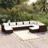 vidaXL 9 pcs conjunto lounge jardim c/ almofad&otilde;es vime PE castanho