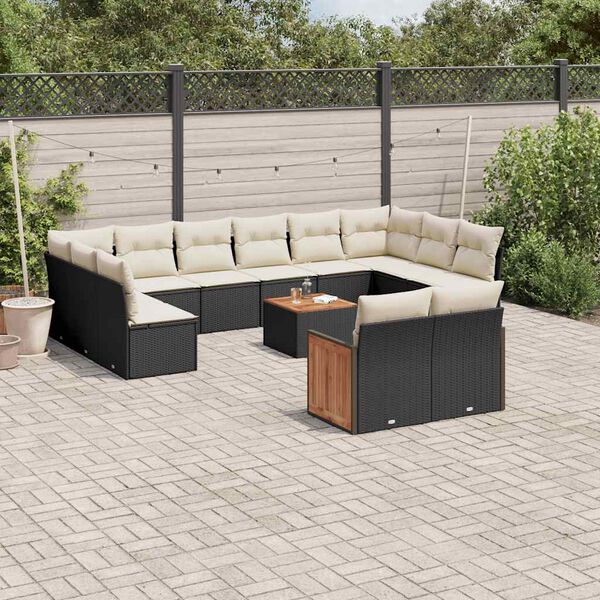 vidaXL 13 pcs conjunto de sof&aacute;s de jardim com almofad&otilde;es vime PE preto