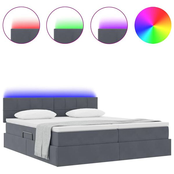 vidaXL Cama com luzes de tira LED Cinza Escuro 200 x 200 cm Veludo