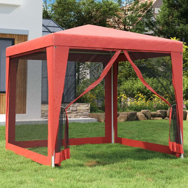 vidaXL Tenda festas c/ 4 paredes laterais rede 2,5x2,5m PEAD vermelho