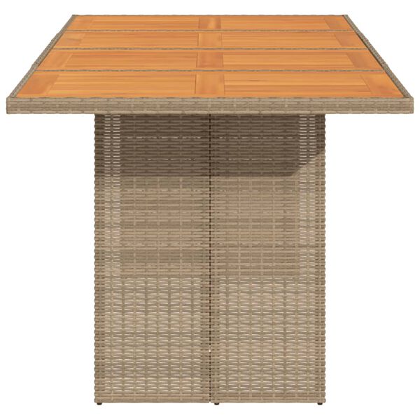 vidaXL Mesa de jardim com tampo em acácia 190x80x74 cm vime PE bege