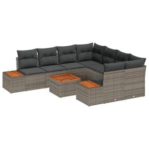 vidaXL Conjunto de Sof&aacute; de Jardim 9 unid. Cinzeto Rattan Sint&eacute;tico