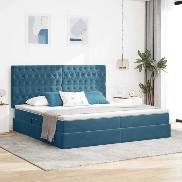 vidaXL Cama com arruma&ccedil;&atilde;o e LED Azul Escuro 200 x 200 cm Veludo