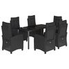 vidaXL 7 pcs conjunto de jantar p/ jardim c/ almofad&otilde;es vime PE preto