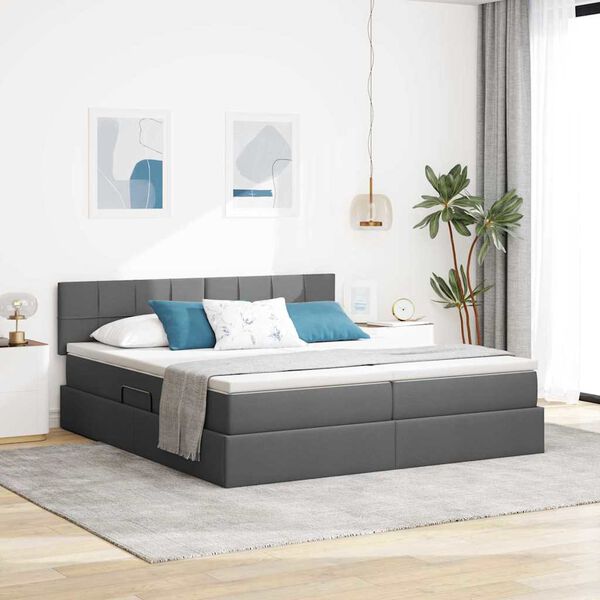 vidaXL Cama com luzes de tira LED Cinza Escuro 200 x 200 cm tecido