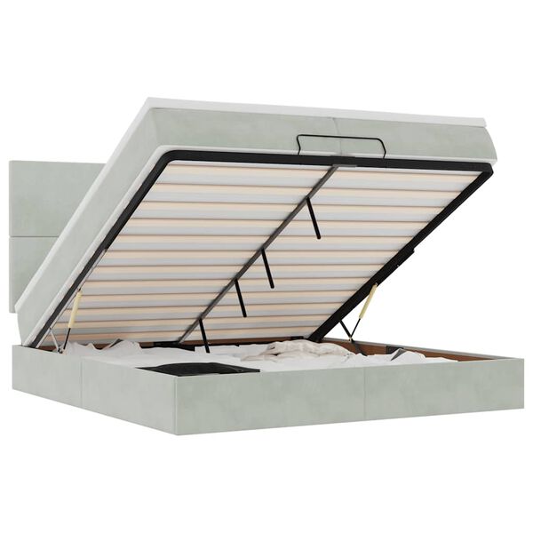 vidaXL Estrutura cama otomana colch&otilde;es 200x200cm veludo cinzento claro