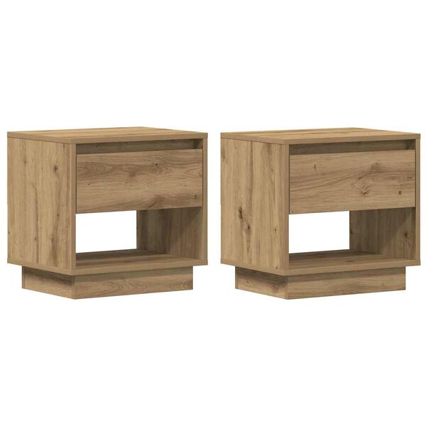vidaXL Criado-mudo com gaveta 2 pcs Carvalho Artesanal 45 x 34 x 44 cm