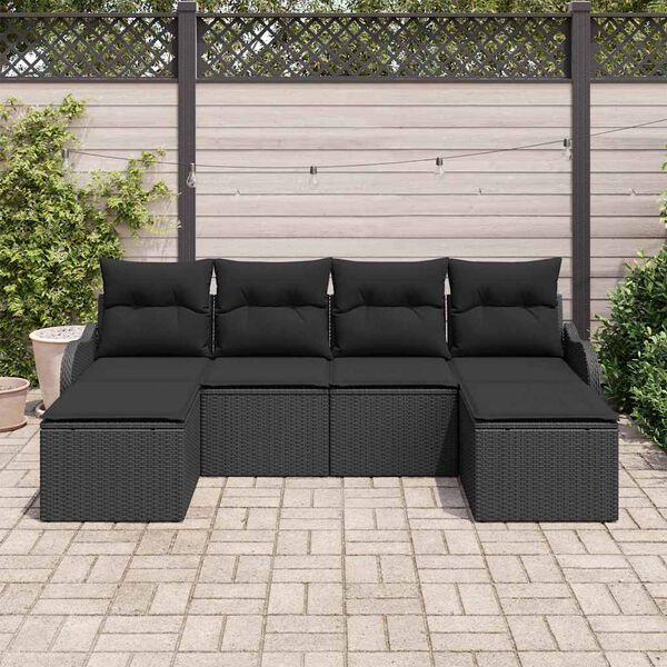 vidaXL Conjunto de Sof&aacute; de Jardim 6 pcs Preto Rattan Sint&eacute;tico