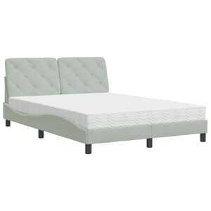 vidaXL Cama com colch&atilde;o 140x190 cm veludo cinzento-claro