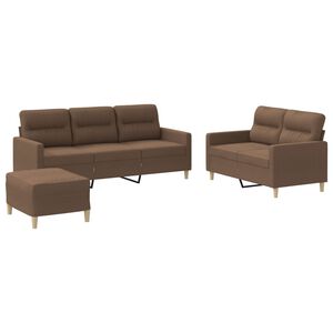 vidaXL 3 pcs conjunto de sof&aacute;s com almofad&otilde;es tecido castanho
