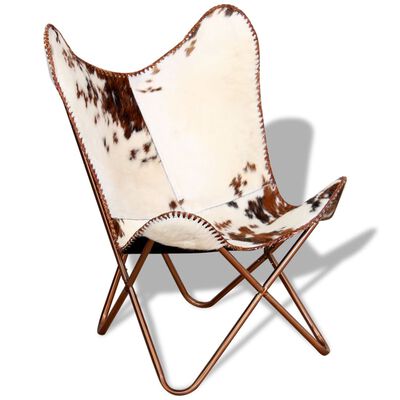vidaXL Cadeira borboleta pele de vaca genuína castanho e branco