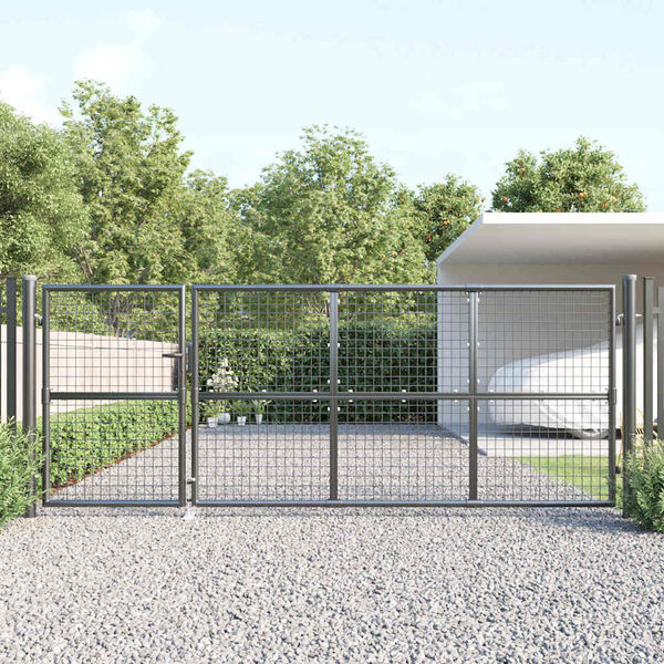 vidaXL Port&atilde;o de jardim em tela antracite 350x125 cm a&ccedil;o galvanizado.