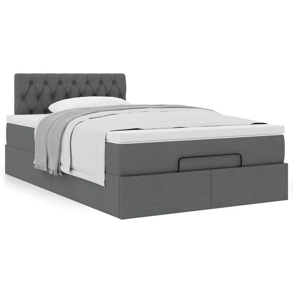 vidaXL Cama otomana com colch&atilde;o 120x190 cm tecido cinzento escuro