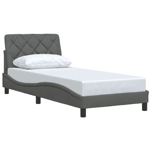 vidaXL Estrutura de cama sem colch&atilde;o 90x200 cm tecido cinzento-escuro