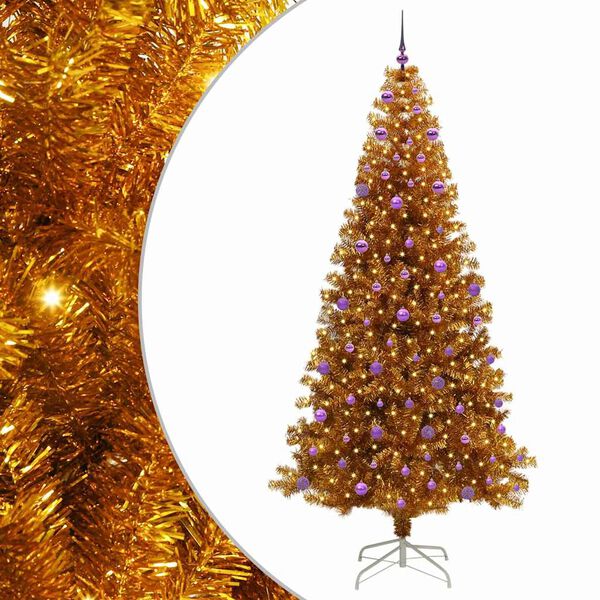 vidaXL &Aacute;rvore de Natal com 300 LEDs com suporte Ouro 240 cm PET