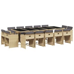 vidaXL 15 pcs conj. jantar jardim c/ almofad&otilde;es vime PE bege misturado
