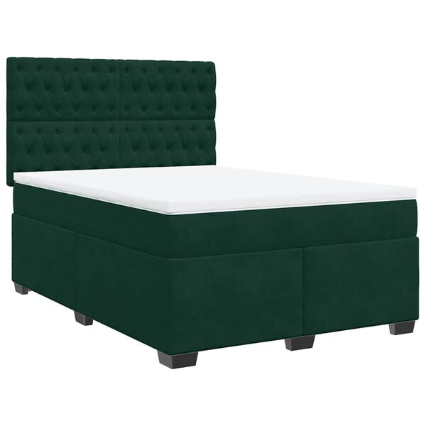 vidaXL Cama com molas/colch&atilde;o 140x190 cm veludo verde-escuro
