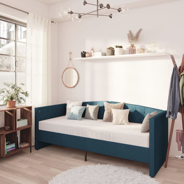 vidaXL Sof&aacute;-cama c/ colch&atilde;o e sa&iacute;da USB 90x200 cm veludo azul
