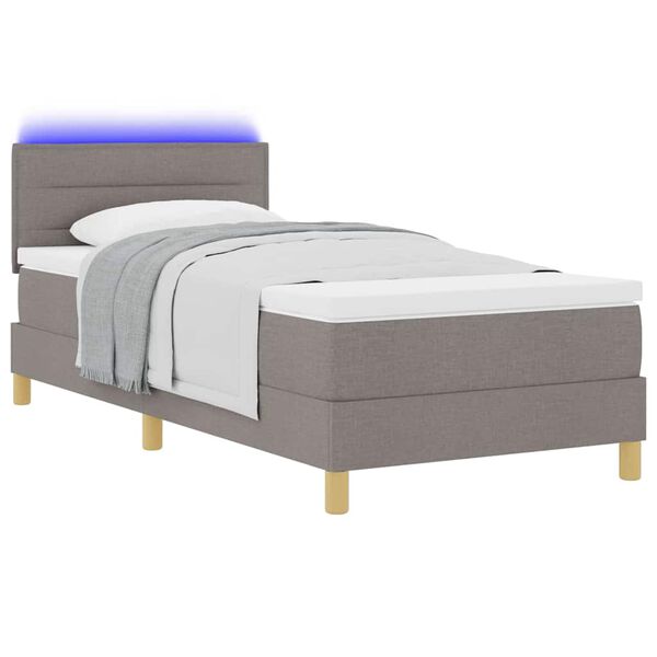 vidaXL Cama Box Spring LED Cinzento-acastanhado 90 x 200 cm tecido