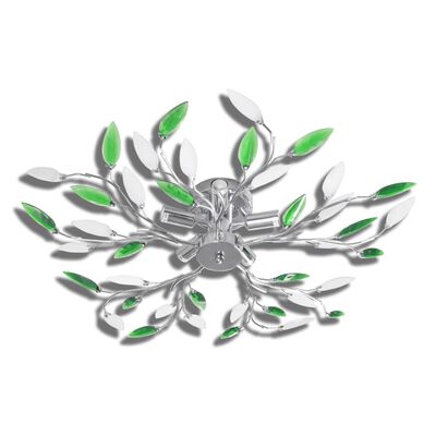 Lâmpada teto com folhas de acrílico e cristal, verde e branco 5 x E14