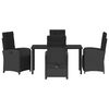 vidaXL Conjunto de Jantar para Jardim com almofada 5 pcs Preto vime PE