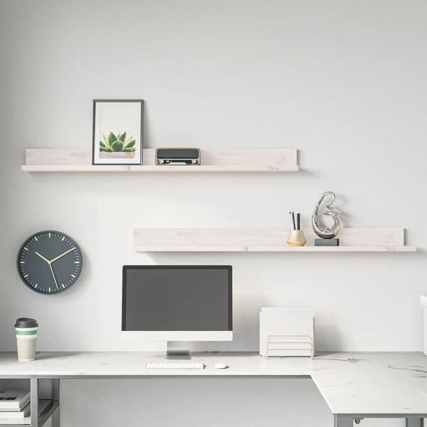 vidaXL Prateleiras de parede 2 pcs 110x11x9 cm pinho maci&ccedil;o branco