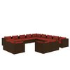 vidaXL 13 pcs conjunto lounge jardim c/ almofad&otilde;es vime PE castanho