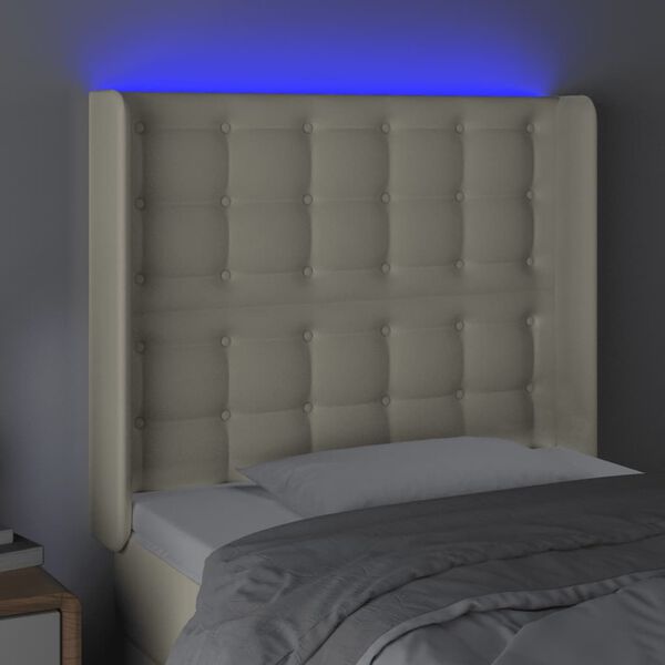 vidaXL Cabeceira de cama c/ LED 93x16x118/128cm couro artificial cr&egrave;me