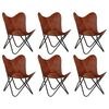 vidaXL Cadeiras borboleta 6 pcs tam. infantil couro genu&iacute;no castanho