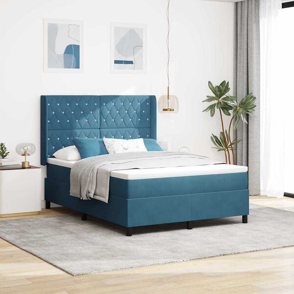 vidaXL Cama Box com colch&atilde;o com led Azul 160 x 200 cm Veludo