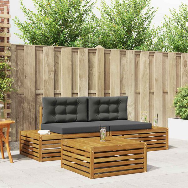 vidaXL Conjunto de Sof&aacute;s para Exterior 3 Pe&ccedil;a Natural e Antracite