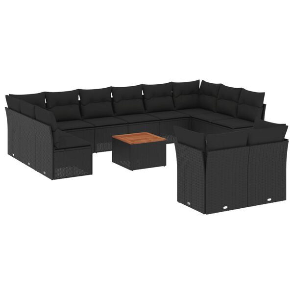 vidaXL 13 pcs conjunto de sof&aacute;s de jardim com almofad&otilde;es vime PE preto