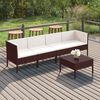 vidaXL 5 pcs conjunto lounge jardim c/ almofad&otilde;es vime PE castanho
