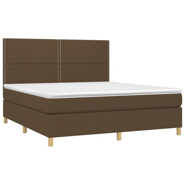 vidaXL Cama box spring c/ colch&atilde;o/LED 180x200cm tecido castanho-escuro