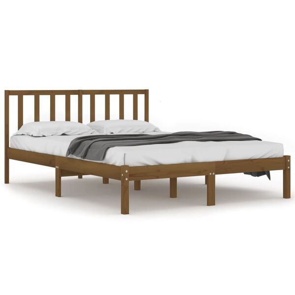 vidaXL Estrutura de cama 200x200 cm pinho maci&ccedil;o castanho mel