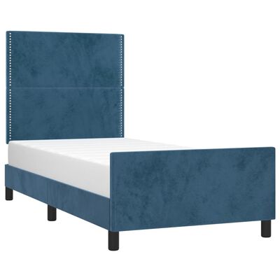 vidaXL Estrutura de cama c/ cabeceira 100x200 cm veludo azul-escuro
