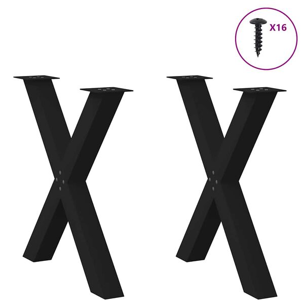 vidaXL Pés para mesa de jantar em formato de X, 2 peças, preto, 70x(72-73) cm, aço